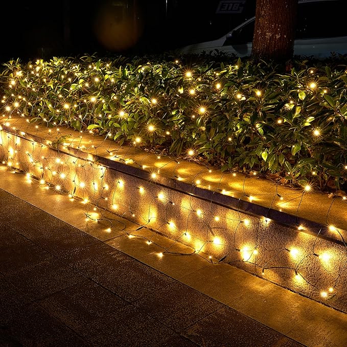 Led Christmas Net Lights Outdoor Christmas Lights WarmWhite 160LED 5ftx7ft, Waterproof Outdoor Indoor Fairy Mesh Net Light for Xmas Party, Yard, Patio, Trees, Shrubs, Bushes Decorations