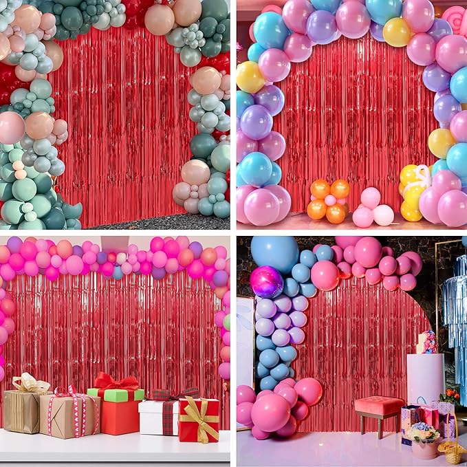 Crosize 5 Pack 3.3 x 9.9 ft Red Foil Fringe Curtains Party Decorations, Red Tinsel Curtain Backdrop for Parties, Door Streamers, Glitter Streamer Backdrop for Birthday Decoration