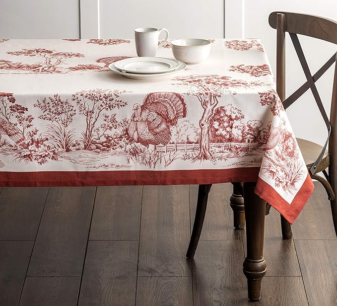 Maison d' Hermine Table Cloth Rectangle Table 100% Cotton 60 x 120 Inches Fall Tablecloth Reusable Everyday Use for Thanksgiving Christmas Decorations Dining Farmhouse Party (Holy Jouy - Red)