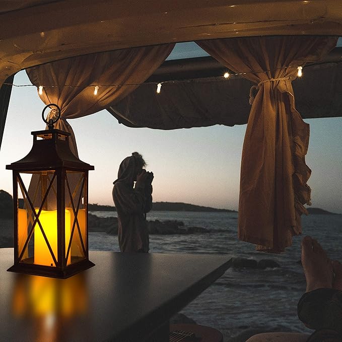 YAKii 14" Decorative Candle Lantern LED Flameless Candle Timer, Plastic LED Candle & Holder, Indoor & Outdoor Hanging Lights,Christmas Day Decoration Pack of 6 (Antique Copper Brushed)