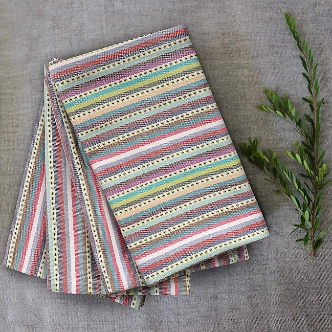 Urban Villa Cloth Napkins Beige Multi Stripes 100% Cotton Absorbent Dinner Napkins (Set of 12) 20x20 Inches Soft Durable Washable Reusable Ideal for Everyday Use Wedding Parties Cloth Dinner Napkins