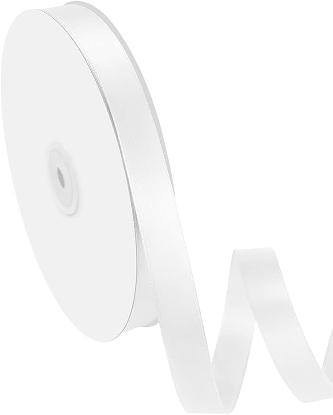 5/8" Width x 100 Yards Satin Ribbon, White Ribbon Perfect for DIY Craft, Bows, Gift Wrapping, Flower Bouquet, Valentine's Day, Christmas and Party Decoration