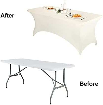 FORLIFE 6FT Spandex Tablecloth, Fitted Rectangular Table Cover for 72"L X 30"W X 30"H Tables, Universal Stretch Patio Table Cover for Wedding, Banquet, Party (Ivory)