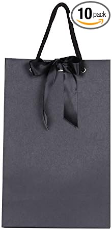 PAPERIST 10pcs Elegance Gift Bag with Satin Bows Ribbon, Sturdy Durable Thick Gift Bag, Black gift bag with Black handle and Ribbon, Gift bag for Wedding, Christmas, Birthday Party, Bridal Shower
