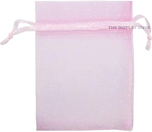 TheDisplayGuys 100-Pack 3x4 Pink Sheer Organza Gift Bags with Drawstring, Jewelry Candy Treat Wedding Party Favors Mesh Pouch