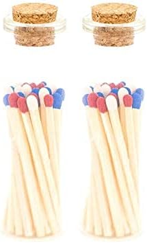 River Birch Decorative Matches in a Bottle with Striker - Cute & Colored Matches - 2 Bottles, Patriotic 1 Tip, 40 Matches