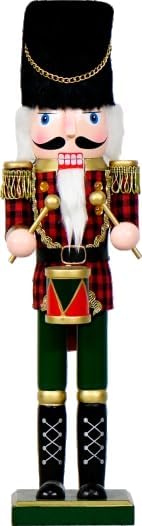 14" Wooden Drummer Nutcracker, Festive Christmas Decoration, Handcrafted Drummer Themed Nutcracker Collectible Christmas Decor for Tabletop, Shelves, and Fireplace Mantel (Drum)