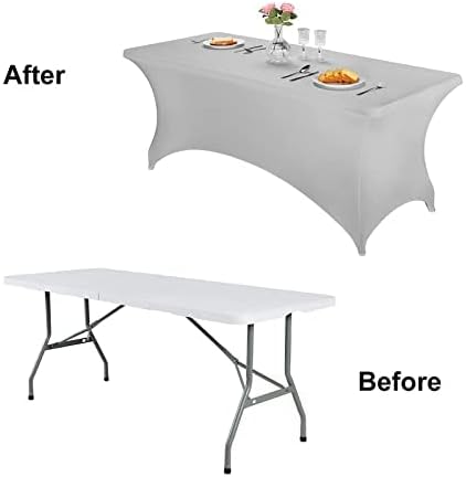 FORLIFE 2Pack Spandex Table Covers，Fitted Tablecloth for Rectangular Tables, Stretch Patio Table Covers, Universal Spandex Table Cover for Wedding, Banquet, Party (6ft, Silver)