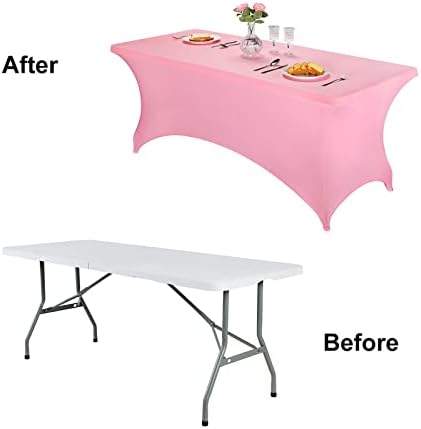 FORLIFE Fitted Spandex Table Covers, 6ft Rectangular - Universal Stretch Tablecloth for Wedding, Banquet, Party (Pink)