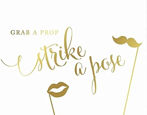 Andaz Press Wedding Party Signs, Metallic Gold Ink Print, 8.5-inch x 11-inch, Grab a Prop & Strike a Pose Photobooth Sign, 1-Pack, Unframed
