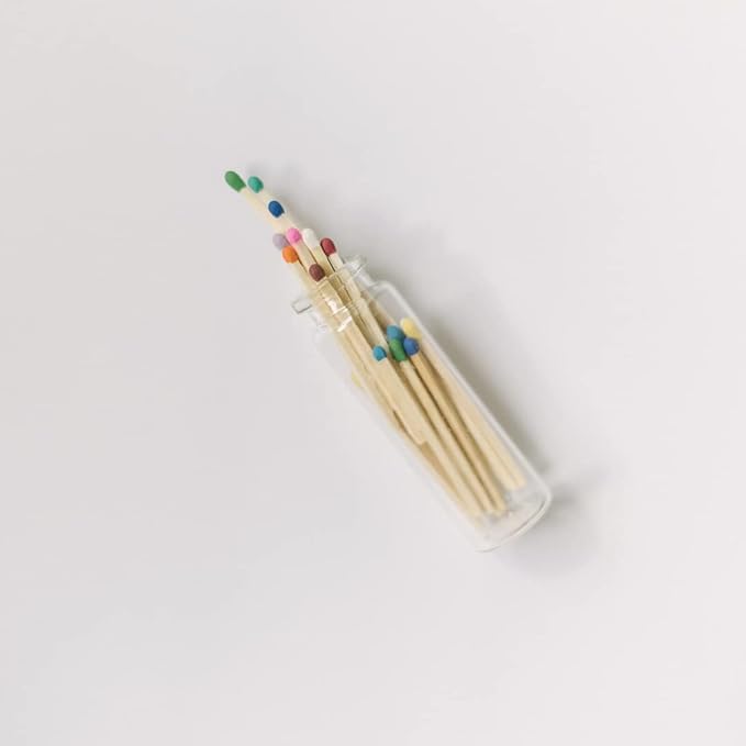 River Birch Multicolor Tip Decorative Matches | 120+ Small Premium Wooden Safety Matches | 6 Bottles of 20+ Matches Each with Striker on Bottom | Home Decor