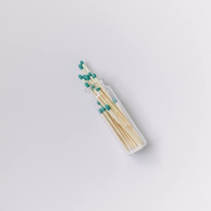 River Birch Decorative Matches in a Bottle with Striker - Cute & Colored Matches - 6 Bottles, Teal Tip, 120 Matches