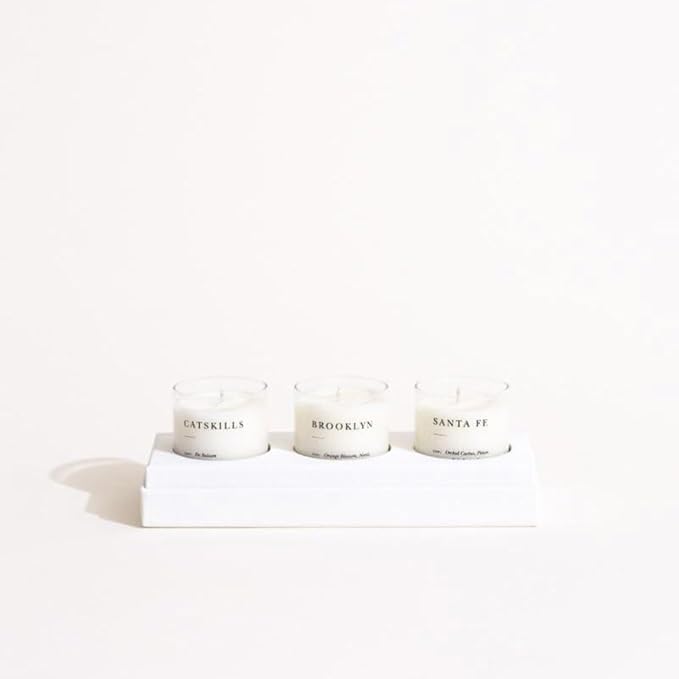 Brooklyn Candle Studio Votive Gift Set - Smoke & Woods - Luxury Scented Mini Candles, Vegan Soy Wax, Hand Poured in The USA, 70 Hour Slow Burn Time, Set of 3-3oz
