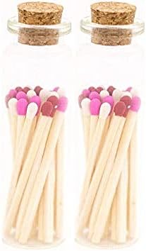 River Birch Decorative Matches in a Bottle with Striker - Cute & Colored Matches - 2 Bottles, Romantic Valentine's Blend Tip, 40 Matches