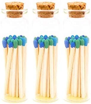 River Birch Decorative Matches in a Bottle with Striker - Cute & Colored Matches - 3 Bottles, Sea Glass Tip, 60 Matches