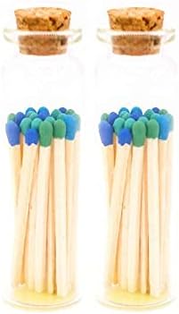 River Birch Decorative Matches in a Bottle with Striker - Cute & Colored Matches - 2 Bottles, Sea Glass Tip, 40 Matches