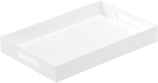 Glossy White Sturdy Acrylic Serving Tray with Handles-10x15Inch-Serving Coffee,Appetizer,Breakfast,Butler-Kitchen Countertop Tray-Makeup Drawer Organizer-Vanity Table,Ottoman Tray-Decorative