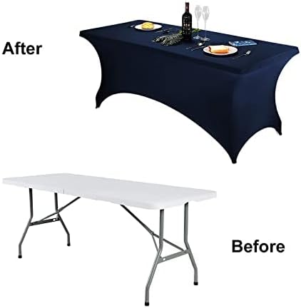 FORLIFE 2Pack Spandex Table Covers，Fitted Tablecloth for Rectangular Tables, Stretch Patio Table Covers, Universal Spandex Table Cover for Wedding, Banquet, Party (6ft, Navy)