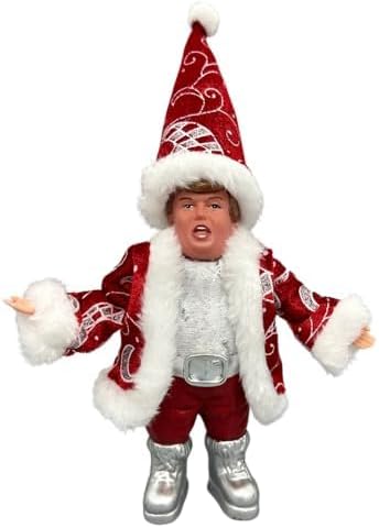 Mini Stand Glitzy Donald Trmp Santa Ornament 18cm (4pk) - Christmas Decoration, Donald Christmas Ornaments Plush for Christmas Party Holiday Home Garden Decor (RED)