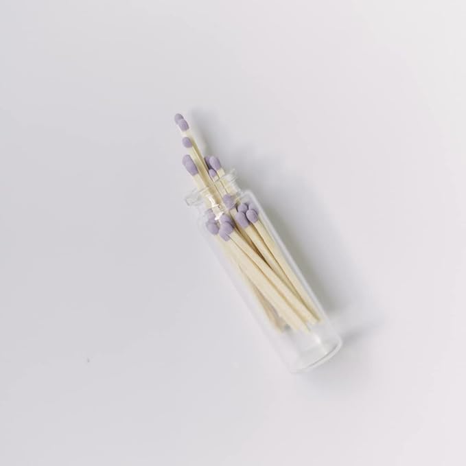 River Birch Lavender Tip Decorative Matches | 120+ Small Premium Wooden Safety Matches | 6 Bottles of 20+ Matches Each with Striker on Bottom | Home Decor