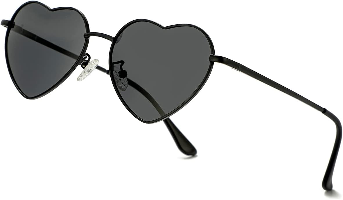 JOVAKIT Polarized Heart Sunglasses for Women Fashion Lovely Style Metal Frame UV400 Protection Lens