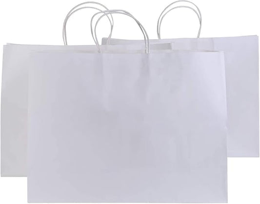 70Pcs White Paper Bags with Handles 16x6x12 inch, Large Recycled Kraft Paper Bags Bulk for Shopping, Wedding,Business, Retail, Boutique, Party, Grocery, Party Favor
