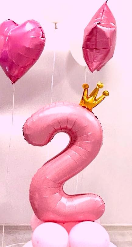 Big 40 Inch Pink Crown 2 Number Balloon Birthday Decoration, 2026 Pink Crown Number 2 Helium Balloons 12 20 22 23 24 26 28 32 42 Celebration, Boy Girl Baby Anniversary Party Graduations Supplies