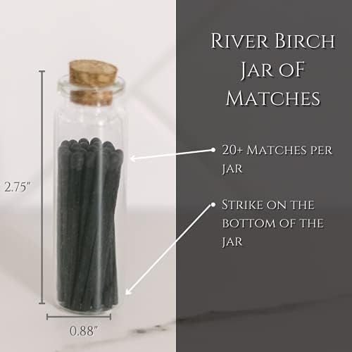 River Birch Decorative Matches in a Bottle with Striker - Cute & Colored - 3 Bottles, All Black Tip, 60 Matches