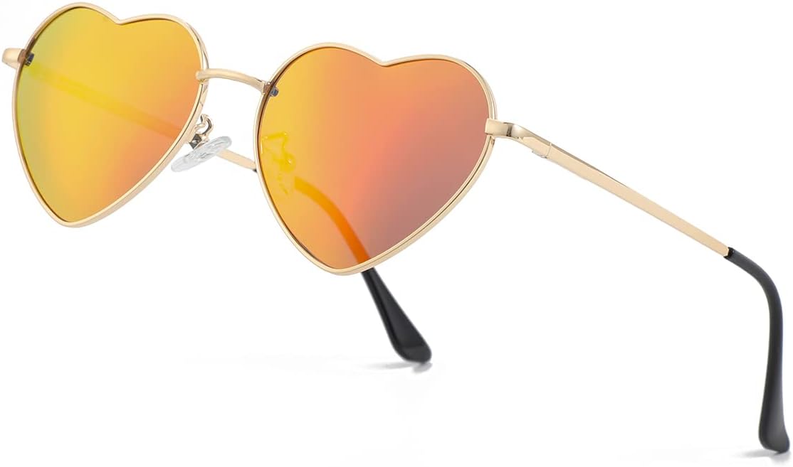 JOVAKIT Polarized Heart Sunglasses for Women Fashion Lovely Style Metal Frame UV400 Protection Lens