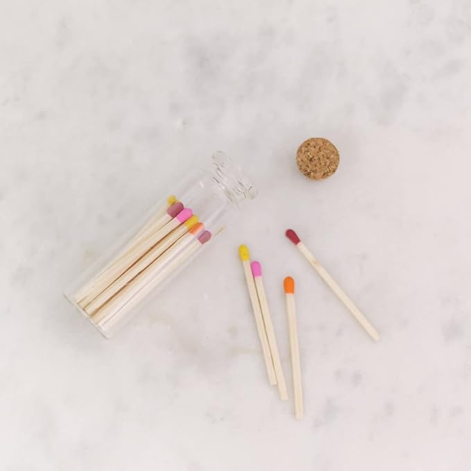 River Birch Decorative Matches in a Bottle with Striker - Cute & Colored Matches - 2 Bottles, Sunset Blend Tip, 40 Matches