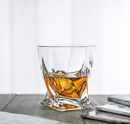 Premium Crystal Whiskey Glasses Set of 6 Large Lead-Free Crystal Glass Tasting Cups Scotch Glasses Tumblers for Drinking Irish Whisky Bourbon Tequila (Twist, 6 * 10 oz)