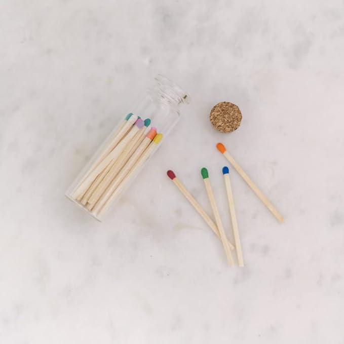 River Birch Multicolor Tip Decorative Matches | 60+ Small Premium Wooden Safety Matches | 3 Bottles of 20+ Matches Each with Striker on Bottom | Home Decor