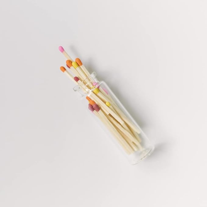 River Birch Decorative Matches in a Bottle with Striker - Cute & Colored Matches - 3 Bottles, Sunset Blend Tip, 60 Matches