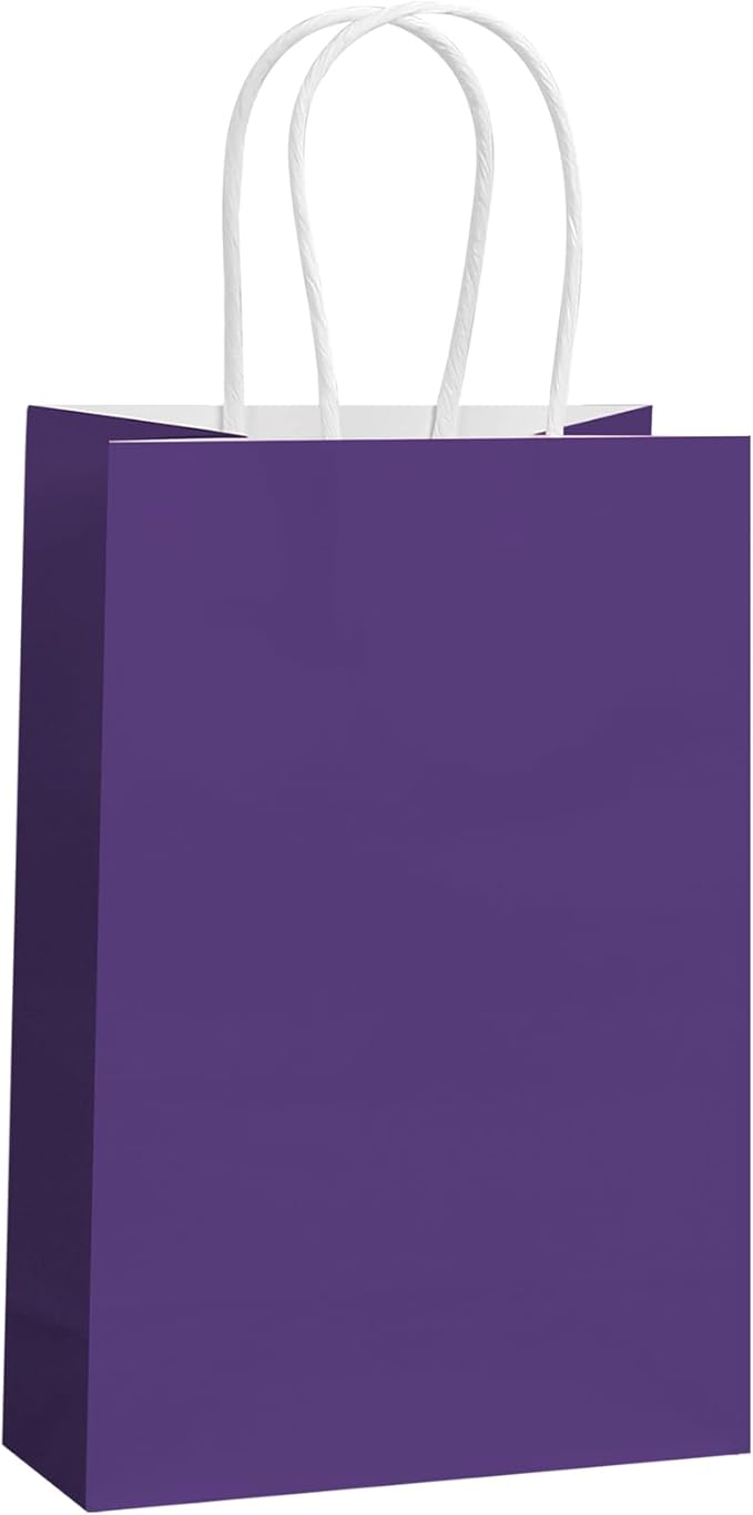 REMTAP Gift Paper Bags 5.9×3.2×8.2 50Pcs Kraft Bags with Handles Bulk Gift Bags for Wedding Party Craft Retail Packaging, Shopping, Party Favor, Retail Bag (Purple-S-50pcs, 5.9×3.2×8.2)