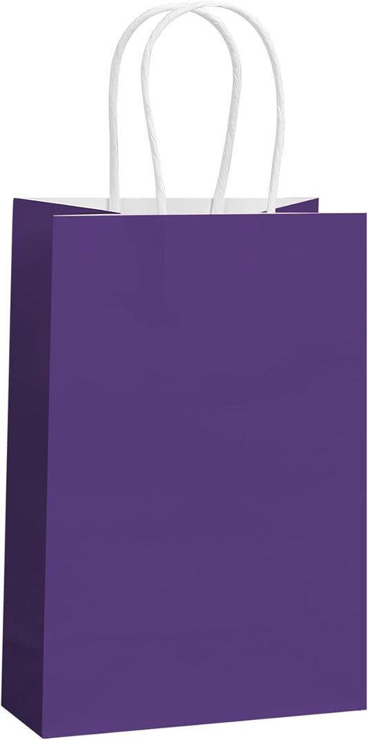 REMTAP Gift Paper Bags 5.9×3.2×8.2 50Pcs Kraft Bags with Handles Bulk Gift Bags for Wedding Party Craft Retail Packaging, Shopping, Party Favor, Retail Bag (Purple-S-50pcs, 5.9×3.2×8.2)