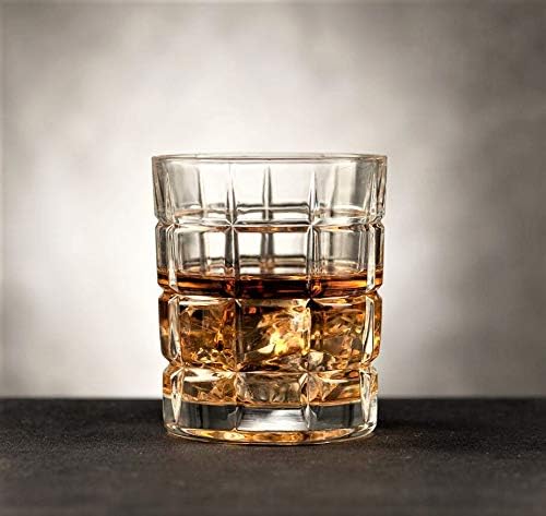 Premium Crystal Whiskey Glasses Set of 6 Large Lead-Free Crystal Glass Tasting Cups Scotch Glasses Tumblers for Drinking Irish Whisky Bourbon Tequila (Square Pattern, 6*10.8oz)
