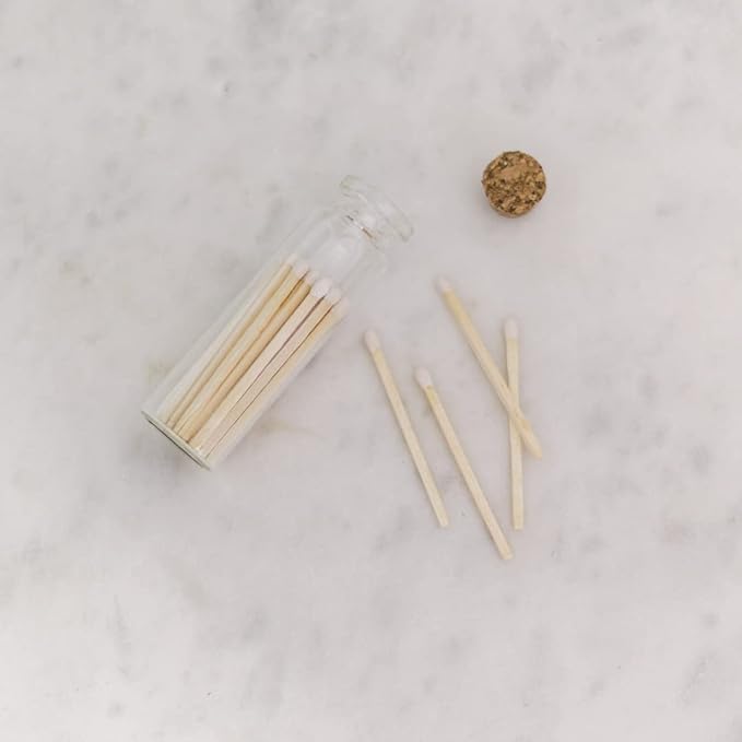 River Birch Matches in The Bottle with Striker - Decorative Home Matches with Glass Match Holder - Wooden Match Sticks - Set of 2 Bottles with Safety Matches - White Tip, 2 Inches, +40 Matches
