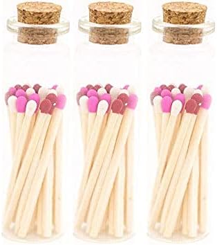 River Birch Decorative Matches in a Bottle with Striker - Cute & Colored Matches - 3 Bottles, Romantic Valentine's Tip, 60 Matches