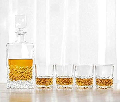 Whiskey Decanter Glasses Set Lead-Free Crystal Glass Scotch Tasting Cups Wine Bottle for Drinking Irish Whisky Bourbon Tequila tumbler (Leaves, 1 Decanter & 6 Glasses Set)