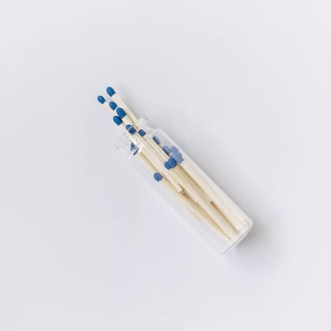 River Birch Decorative Matches in a Bottle with Striker - Cute & Colored Matches - 2 Bottles, Royal Blue Tip, 40 Matches