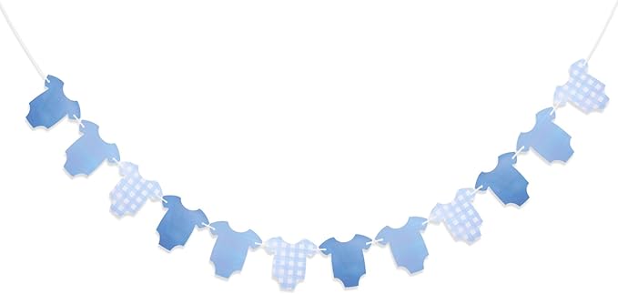 Blue Bodysuit Banner, Blue Plaid Onesie Baby Shower Garland Banner, Girl Boy Shower Decor, Baby Showers Bunting Gender Reveal Decorations