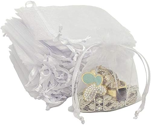 TheDisplayGuys 48-Pack 3x4 White Sheer Organza Gift Bags with Drawstring, Jewelry Candy Treat Wedding Party Favors Mesh Pouch