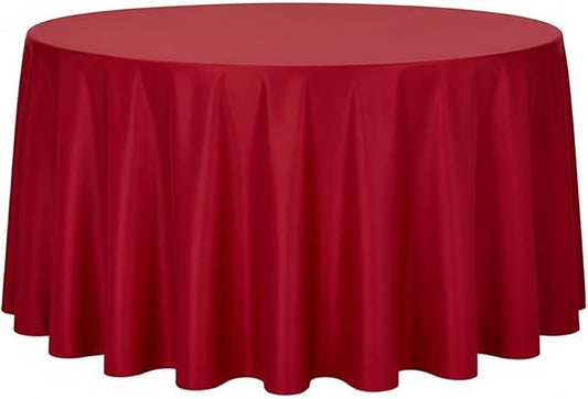 sancua Round Tablecloth - 120 Inch - Water Resistant Spill Proof Washable Polyester Table Cloth Decorative Fabric Table Cover for Dining Tables, Buffet Parties and Camping, Red