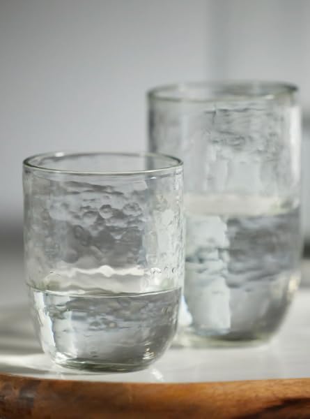 Hammered Tumbler Set of 4 – Textured Drinking Glasses 3.25"x4.25", Modern Hammered Glassware for Water, Cocktails & Everyday Beverages
