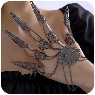 Octwine Pack of 1 Halloween Ancient Queen Finger Nails Tip Claw Bracelet Belly Dance Hand Chain Cosplay Vintage Bracelet for Women (Black)