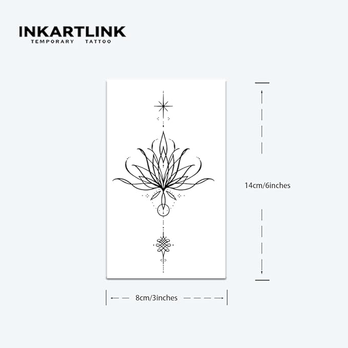 INKARTLINK Tattoo Tech, 2 Sheets Large Semi Permanent Tattoo, Adult Art Design Temporary Tattoos, Lasts 1-2 Weeks, Waterproof, Realistic Look, No Adhesive, No Reflection (Water Lily Design)