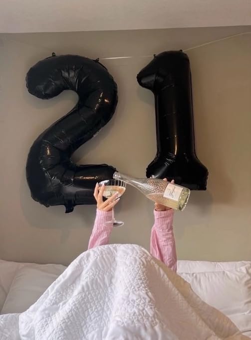 Black Number 21 Balloon 40 inch, Numbers 21 12 Birthday Balloons for Boy Girl, Black Foil 21 Balloon for 21 12 Birthday Party, Anniversary Celebration Decorations