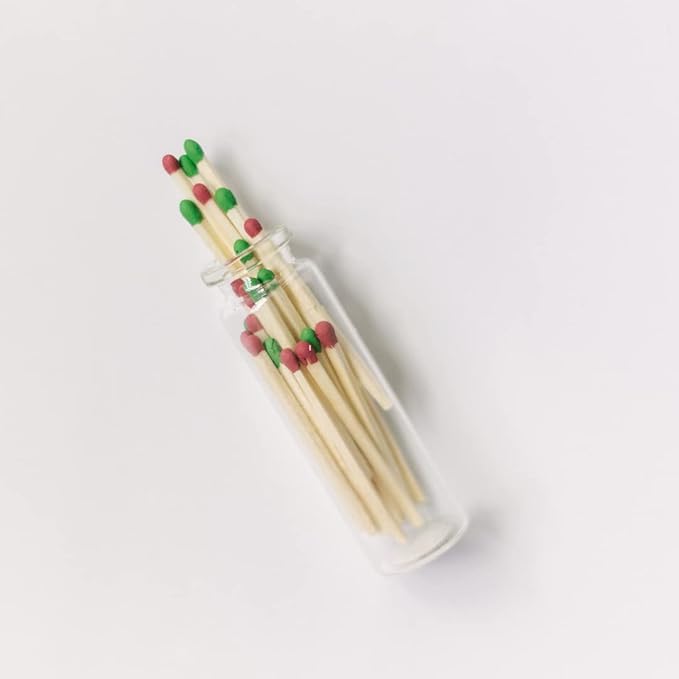 River Birch Decorative Matches in a Bottle with Striker - Cute & Colored Matches - 2 Bottles, Christmas Blend Tip, 40 Matches