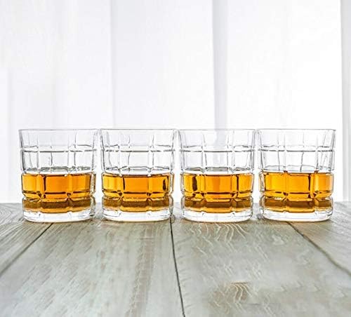 Premium Crystal Whiskey Glasses Set of 6 Large Lead-Free Crystal Glass Tasting Cups Scotch Glasses Tumblers for Drinking Irish Whisky Bourbon Tequila (Square Pattern, 6*10.8oz)