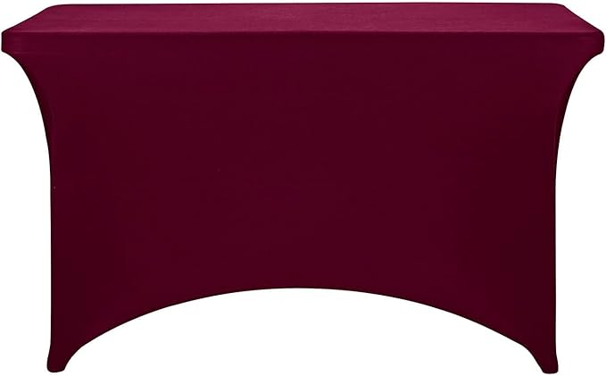 FORLIFE 4Pack Spandex Table Covers，Fitted Tablecloth for Rectangular Tables, Stretch Patio Table Covers, Universal Spandex Table Cover for Wedding, Banquet, Party (4ft, Burgundy)